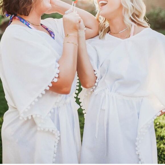 BOLLIE Cinch Waist Swim Beach Cover Up with Tassel Detail White Cream Size Large - Picture 5 of 10
